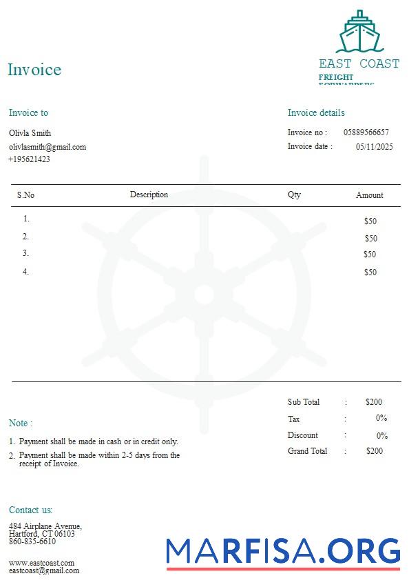 Blank Free Shipping Invoice Template